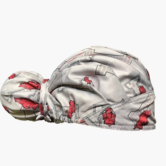 UofA Razorback Ponytail Surgical Scrub Hat Cap - Picture 1 of 1